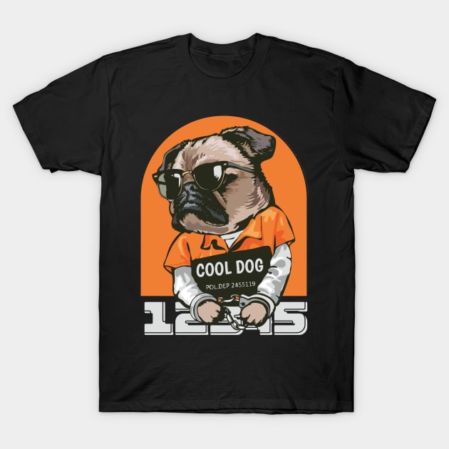 Pug Under Arrest: Comic Canine Adventures T-Shirt by DogsandCats